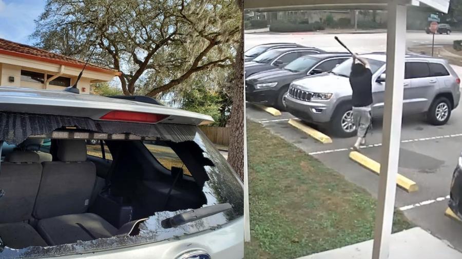 Michael Anthony Alicea, de 28 anos, foi visto quebrando carros do escritório do xerife do condado de Velusia, na Flórida (EUA) - Reprodução/Youtube/WKMG News 6 ClickOrlando