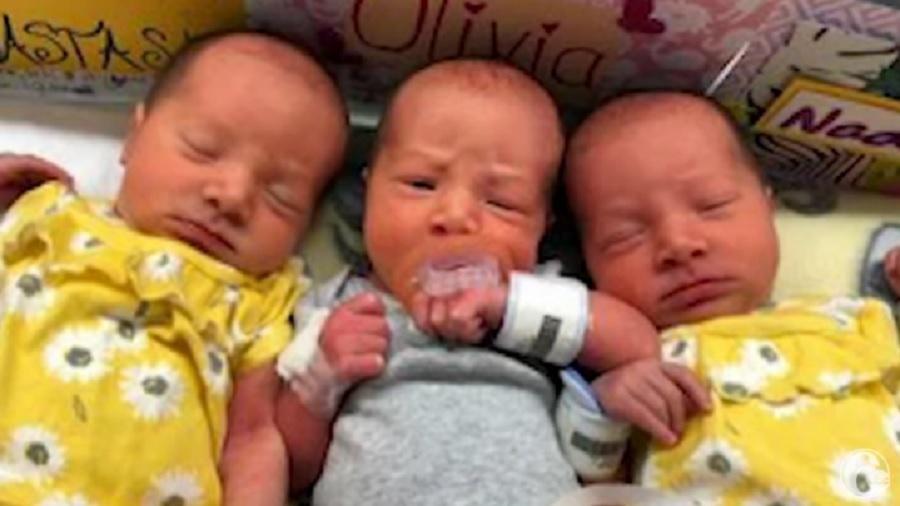 Foto dos trigêmeos idênticos nascidos nos EUA - Reprodução/YouTube/6abc Philadelphia