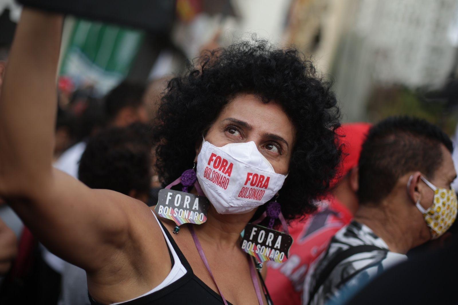 7.set.2021 - Manifestantes se reúnem no Vale do Anhangabaú, em São Paulo, para protestar contra o presidente Jair Bolsonaro - Ricardo Matsukawa/UOL