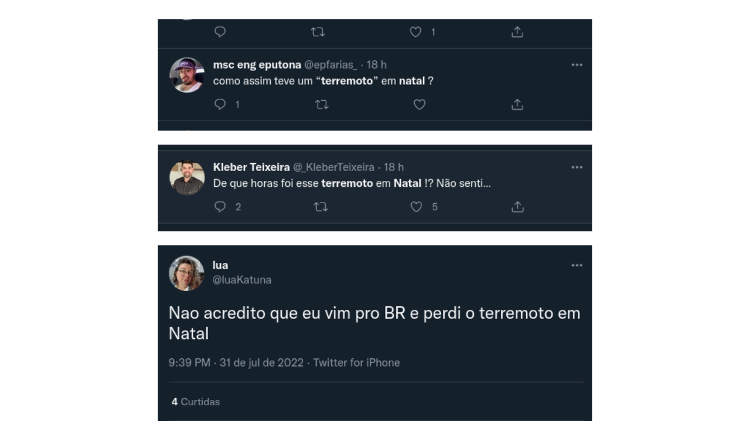 There were internet users who did not feel and even doubted that Rio Grande do Norte had suffered earthquakes - Reproduction/Twitter - Reproduction/Twitter