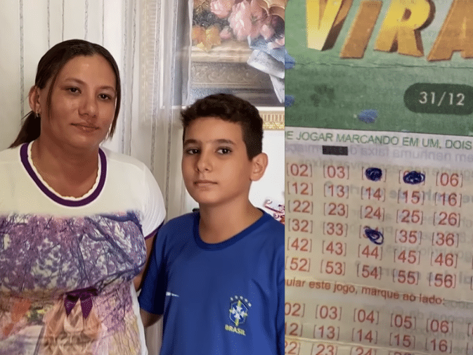 Um menino de 4 anos joga números de estudos de loto usando um jogo