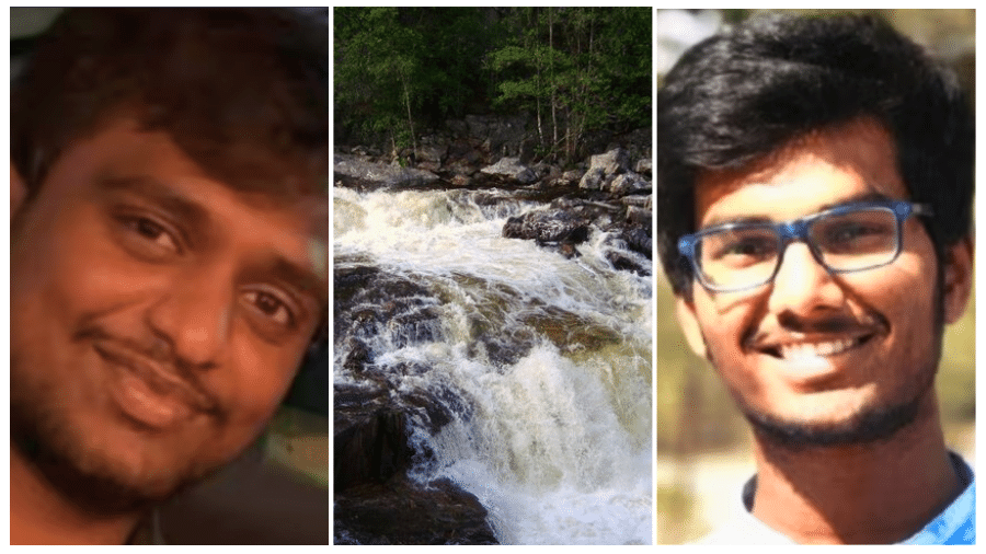 Jitendranath Karuturi, 26 (à esquerda), e Chanhakya Bolisetti, 22 morreram ao tentar tirar selfies na margem da cachoeira Linn de Tummel 