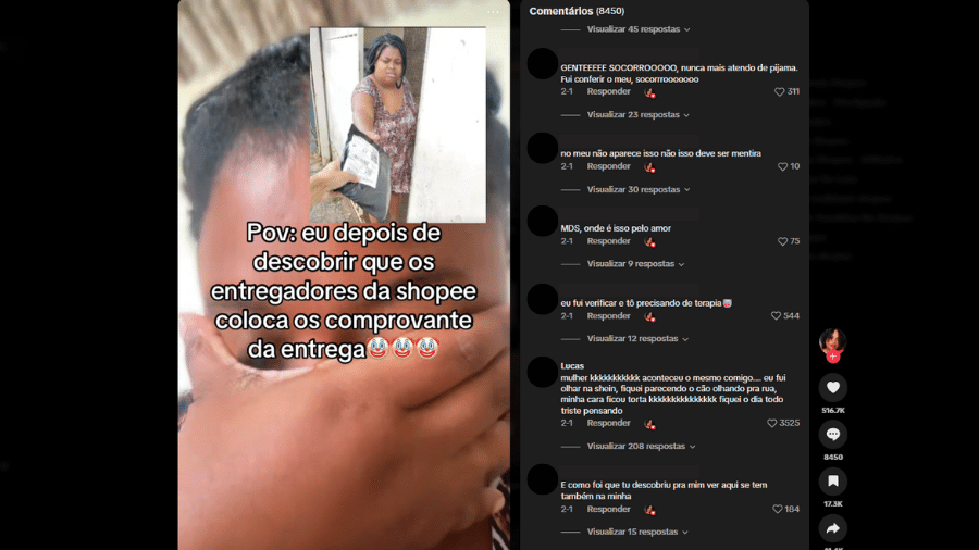 Compradora mostrou no TikTok a foto tirada dela durante uma entrega Compradora mostrou no TikTok a foto tirada dela durante uma entrega