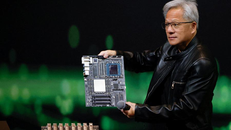 23.mai.2025 - Presidente da Nvidia, Jensen Huang, participa de evento em Taipé 23.mai.2025 - Presidente da Nvidia, Jensen Huang, participa de evento em Taipé