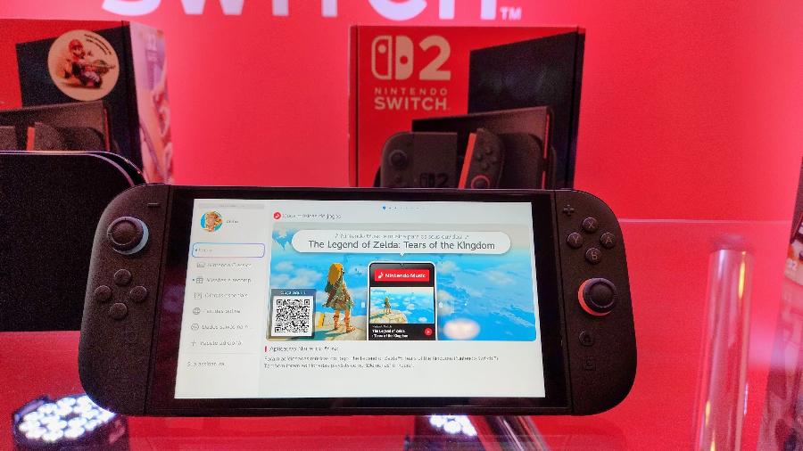 Console Nintendo Switch 2 em exibição durante o lançamento oficial, em São Paulo Console Nintendo Switch 2 em exibição durante o lançamento oficial, em São Paulo