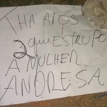 Bilhete encontrado ao lado de corpos de homens que teriam estuprado estudante em Cabo Frio (RJ) - Divulgação/Polícia Civil do RJ