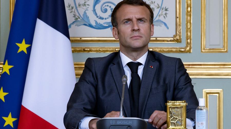 22.abr.2021 - O presidente da França Emanuel Macron participa da Cúpula dos Líderes sobre o Clima. O evento virtual reúne mais de 40 líderes mundiais - Ian Langsdon/REUTERS