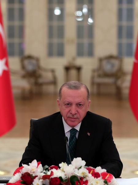 O presidente da Turquia, Tayyip Erdogan, em discurso de abril deste ano na Cúpula de Líderes sobre o Clima - Presidência da Turquia/Reuters