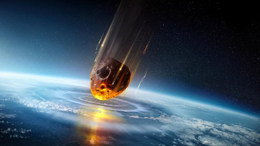 Ilustração de meteoro vindo em direçâo à Terra; site permite calcular estragos de impacto - Getty Images