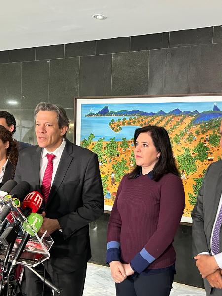 18.07.24 - Ministros Fernando Haddad, Simone Tebet, Rui Costa e Esther Dwek fazem anúncio no Palácio do Planalto