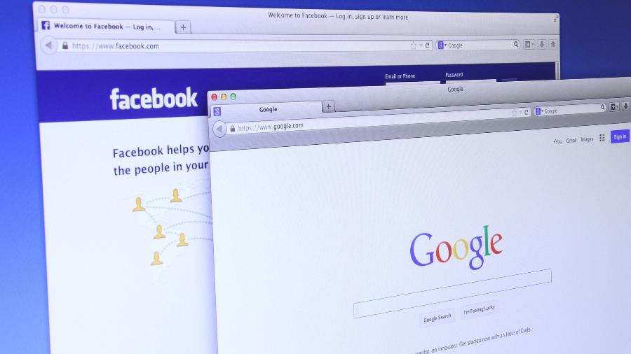 Páginas iniciais do Facebook e do Google; práticas das empresas viraram alvo da justiça - iStock