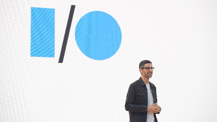 Sundar Pichai, CEO do Google, durante apresentação do Google I/O 2022 - Divulgação