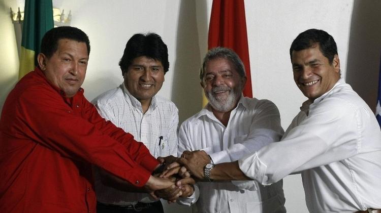 Hugo Chavez, Evo Morales, Lula and Rafael Correa, 2000