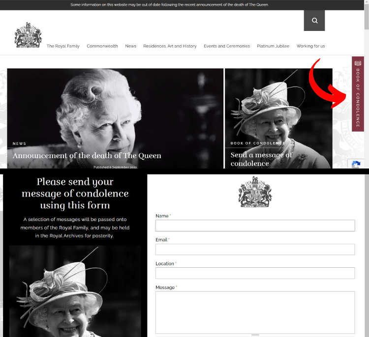 Step by step for sending condolences to the royal family on the death of Queen Elizabeth II.  - Reproduction/Site/www.royal.uk - Reproduction/Site/www.royal.uk