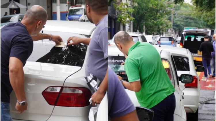 Motoristas de app fizeram um pequeno protesto em frente onde ocorria evento da Uber - Divulgação/Marlon Luz - Divulgação/Marlon Luz