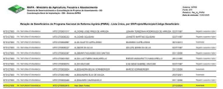 Nome de Alex Stein Fortes foi incluído na lista de assentados homologados no final de 2024 Nome de Alex Stein Fortes foi incluído na lista de assentados homologados no final de 2024