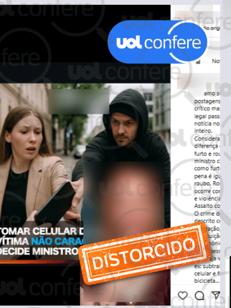 18.jun.2025 - STJ não decidiu que tomar celular deixou de ser considerado crime - Arte/UOL sobre Reprodução/Instagram