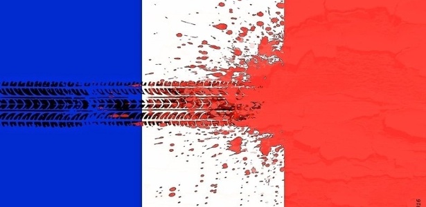 Pneu sobre a bandeira francesa: o ataque em Nice no olhar de artistas  - FadToOn @cartoonmovement/Reprodução