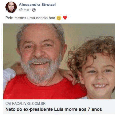 Lula acionou a blogueira Alessandra Strutzel na justiça por posts sobre morte do neto - Reprodução/Facebook