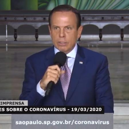 O governador de São Paulo, João Doria, durante coletiva para falar de medidas de combate ao coronavírus - Reprodução/YouTube
