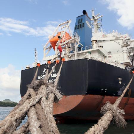 Navio atracado no Porto de Santos (SP) para ser carregado com soja