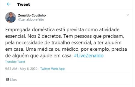tuíte zenaldo - Reprodução - Reprodução