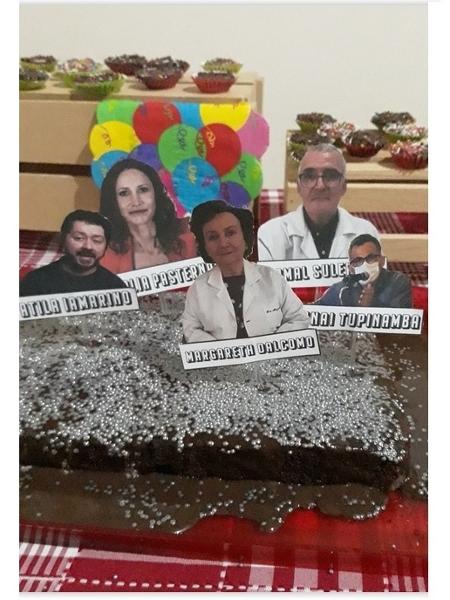 Fotos do biólogo Átila Lamarino e da pneumologista Margareth Dalcolmo fizeram parte do tema do bolo - Reprodução/Twitter