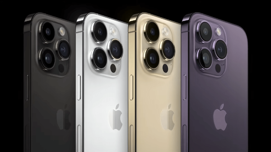 iPhone 14 Pro e Pro Max vem em quatro opções de cores: preto espacial, prateado, dourado e roxo profundo - Reprodução/Apple