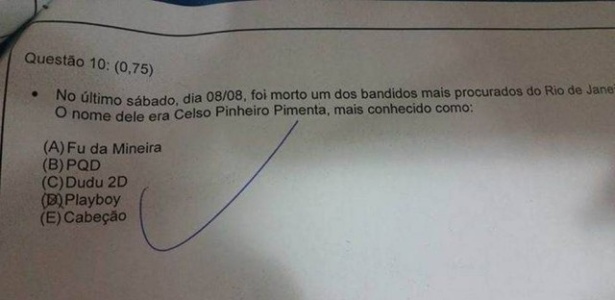 Prova de geografia aplicada a alunos do 3º ano do ensino fundamental de escola no Rio - Reprodução/Facebook