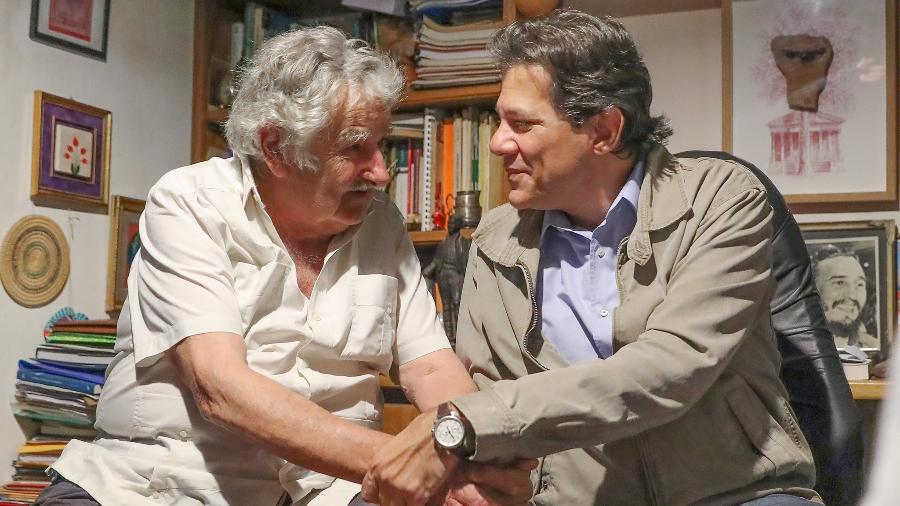 11.dez.2018 - Mujica e Haddad durante encontro na cidade de Montevidéu, no Uruguai - Reprodução/Twitter