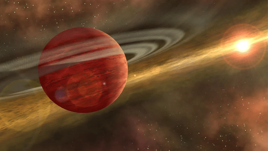 Arte do planeta 2MASS 1155-7919 b e sua estrela mãe - Reprodução/NASA/JPL-Caltech/R. Hurt