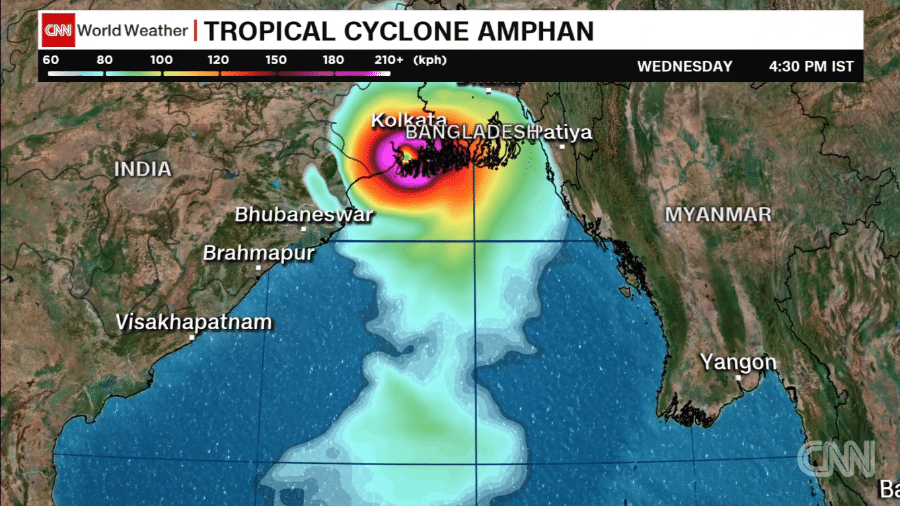 18.mai.2020 - Ainda lutando contra o coronavírus, Índia e Bangladesh devem ser atingidos por um ciclone tropical nesta semana - Reprodução/CNN