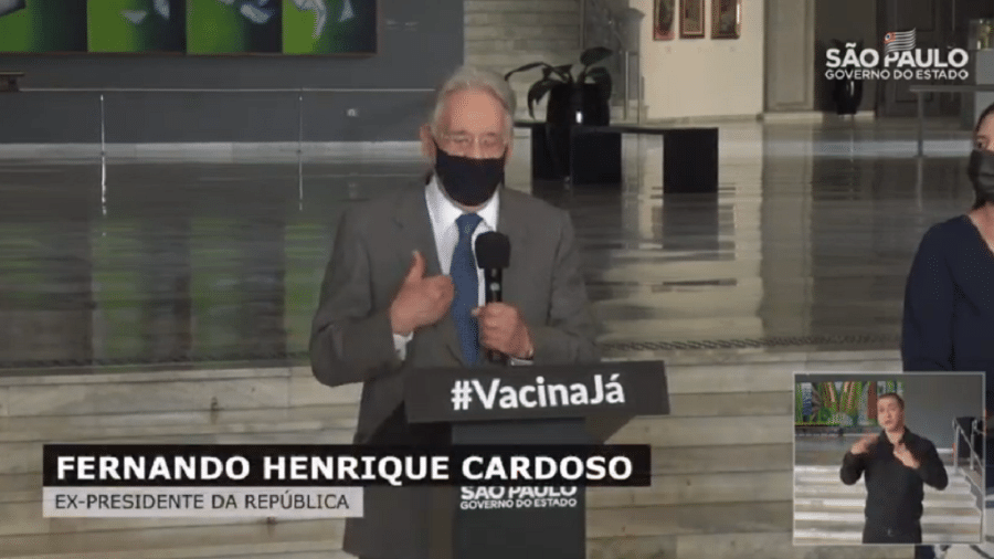 25.jan.2021 - O ex-presidente Fernando Henrique Cardoso em evento promovido por João Doria - Reprodução
