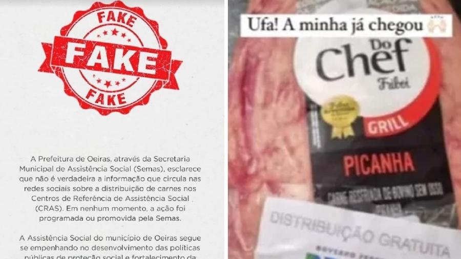 Nota da Prefeitura de Oeiras desmentiu entrega de picanhas pelo governo - Reprodução