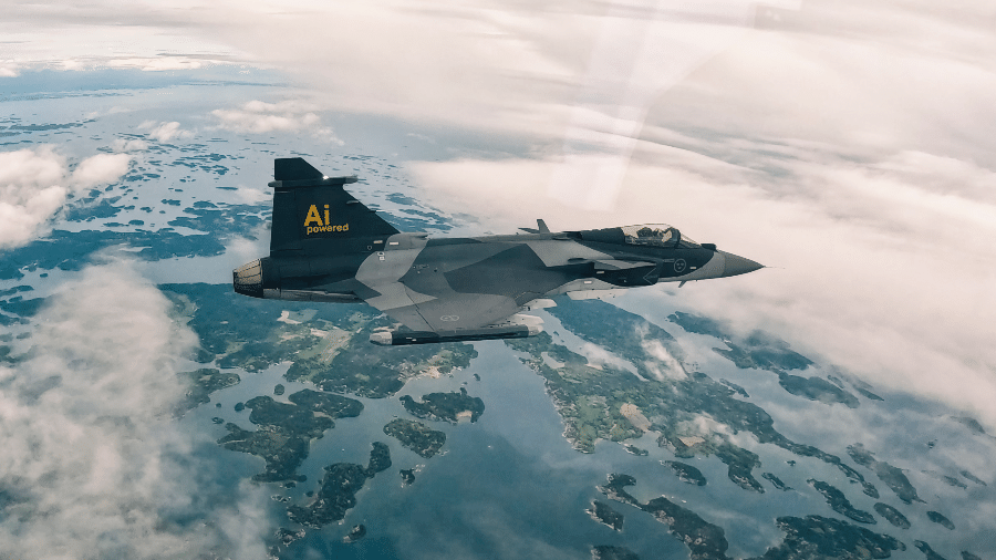 Avião Gripen E, da Saab, controlado por inteligência artificial da Helsing AI Avião Gripen E, da Saab, controlado por inteligência artificial da Helsing AI
