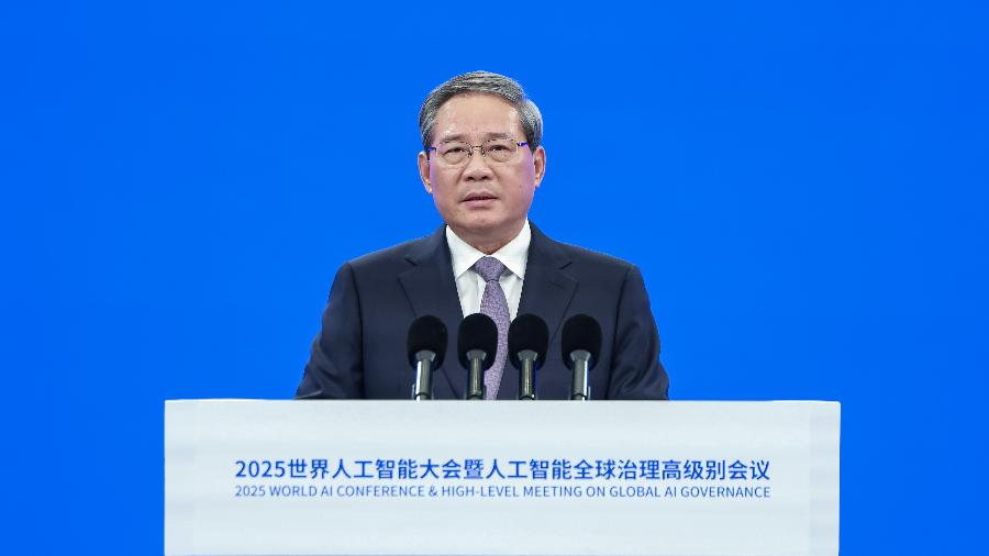 Li Qiang, primeiro-ministro da China, durante conferência global de inteligência artificial, realizada em Xangai, em 26 de julho de 2025 Li Qiang, primeiro-ministro da China, durante conferência global de inteligência artificial, realizada em Xangai, em 26 de julho de 2025