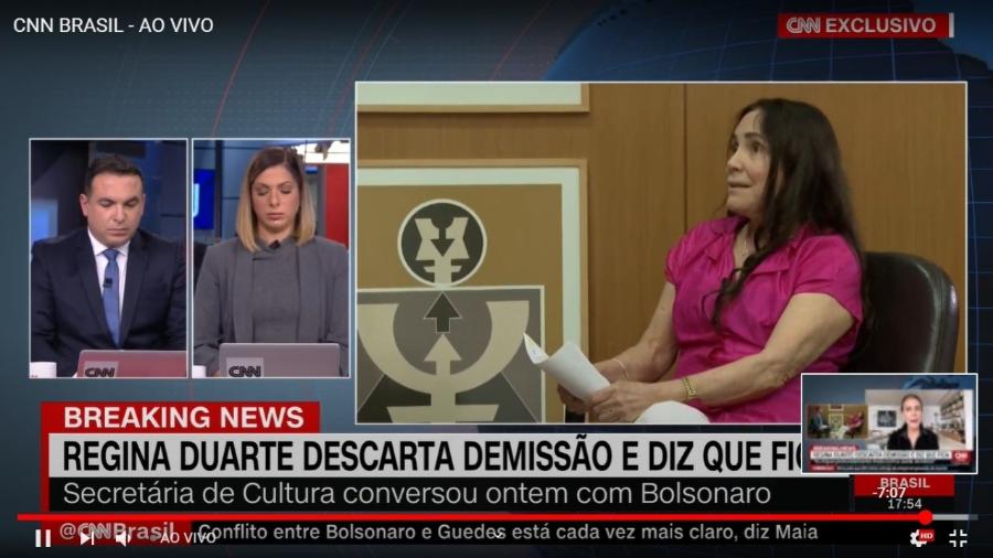 Regina Duarte, durante entrevista à CNN - Reprodução/CNN