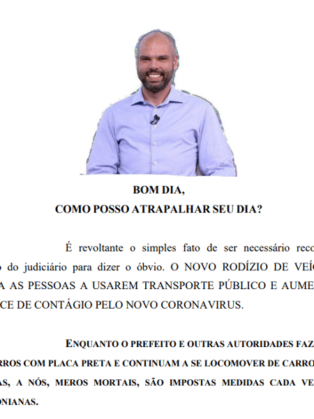 Advogado usa "meme" de Bruno Covas em petição contra rodízio na capital - Reprodução