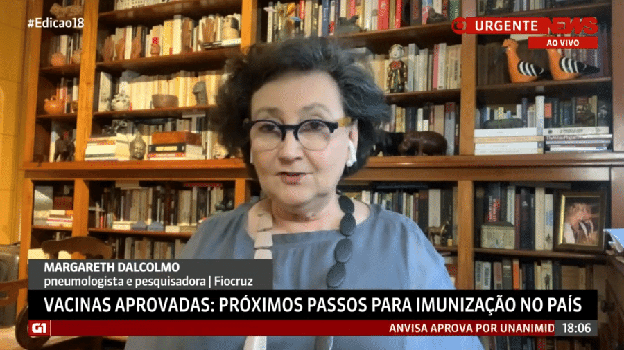 A pneumologista Margareth Dalcolmo, em entrevista à GloboNews - Reprodução/GloboNews