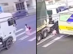 Mulher é atropelada por caminhão em faixa de pedestre no Paraná; vídeo
