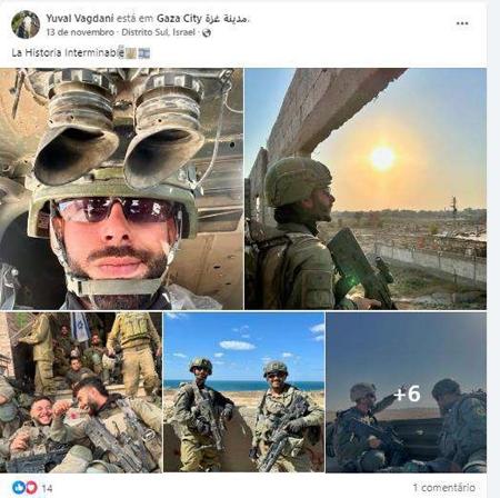 Publicações no Facebook de Yuval Vagdani, antes de ele ocultar o perfil, mostram várias fotos em Gaza