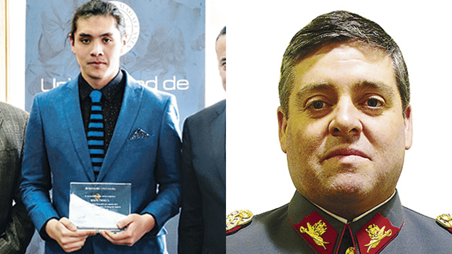 O estudante Ignacio Prada e o coronel Christian Astorquiza Oddó. Ambos estavam a bordo da aeronave da Força Aérea do Chile que desapareceu - Reprodução