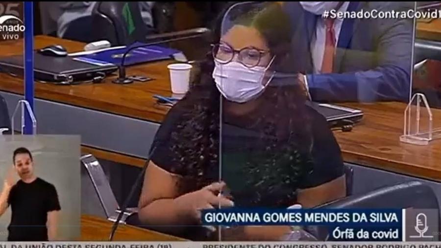 Giovanna Gomes Mendes da Silva falou à CPI da Covid nesta segunda (18.out) - Reprodução/TV Senado