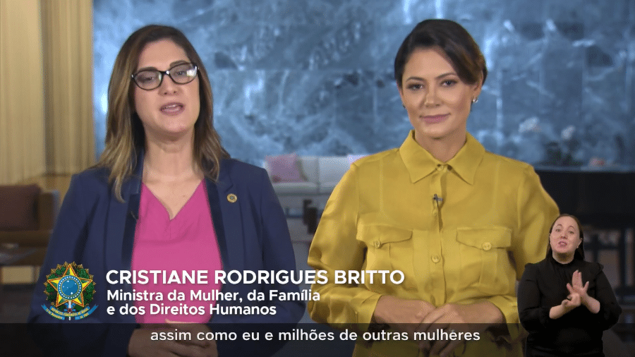 Ministra e Michelle Bolsonaro fazem pronunciamento na TV - Reprodução