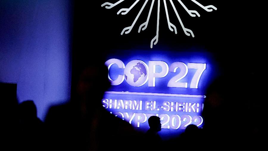 11.nov.22 - Uma visão de um logotipo da cúpula do clima COP27 em Sharm el-Sheikh, Egito - MOHAMED ABD EL GHANY/REUTERS