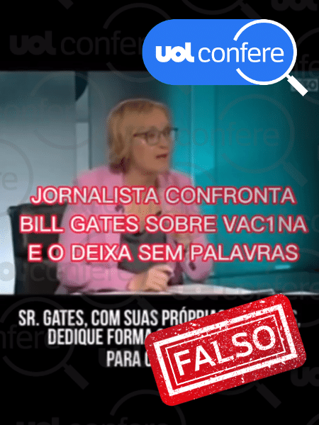 17.mar.2023 - É falso que Bill Gates acabou entrevista ao ser perguntado sobre vacina - Arte/UOL sobre Reprodução/Instagram