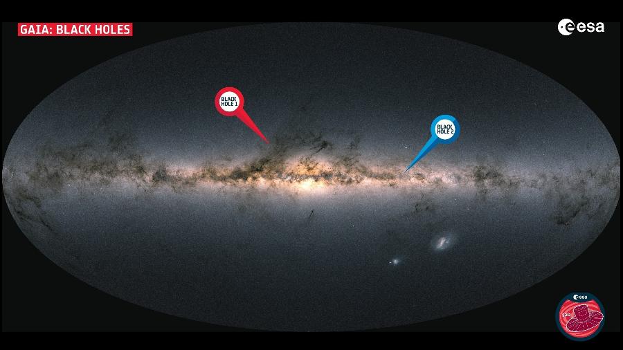 Localização dos dois primeiros buracos negros descobertos pela missão Gaia na Via Láctea - ESA/Gaia/DPAC