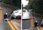 Carro é engolido por cratera após chuvas em SC; veja vídeo - Reprodução/Redes sociais 