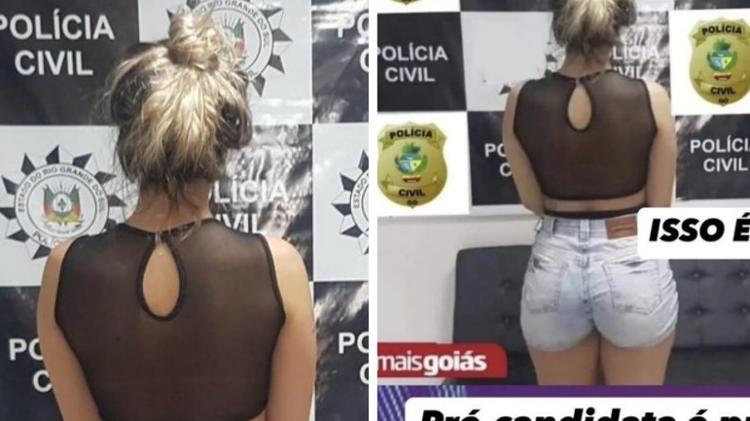 19.jul.2024 - À esquerda, a foto original com o logotipo da Polícia Civil do Rio Grande do Sul; à direita, foto com montagem do emblema da Polícia Civil de Goiás