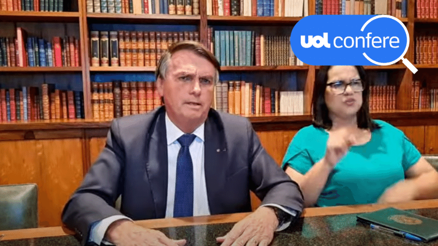 07.jul.2022 - Bolsonaro chama ministro Barroso de mentiroso e nega que proposta de contagem manual de voto tenha sido apresentada na "PEC do voto impresso". Proposta foi indicada pelo então relator, deputado Filipe Barros - Arte/UOL